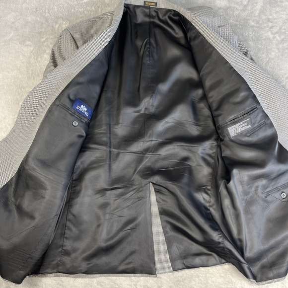 Stafford Houndstooth Check Blazer Mens 48R 2-Button Sport Coat Green Blue Jacket - Picture 5 of 10